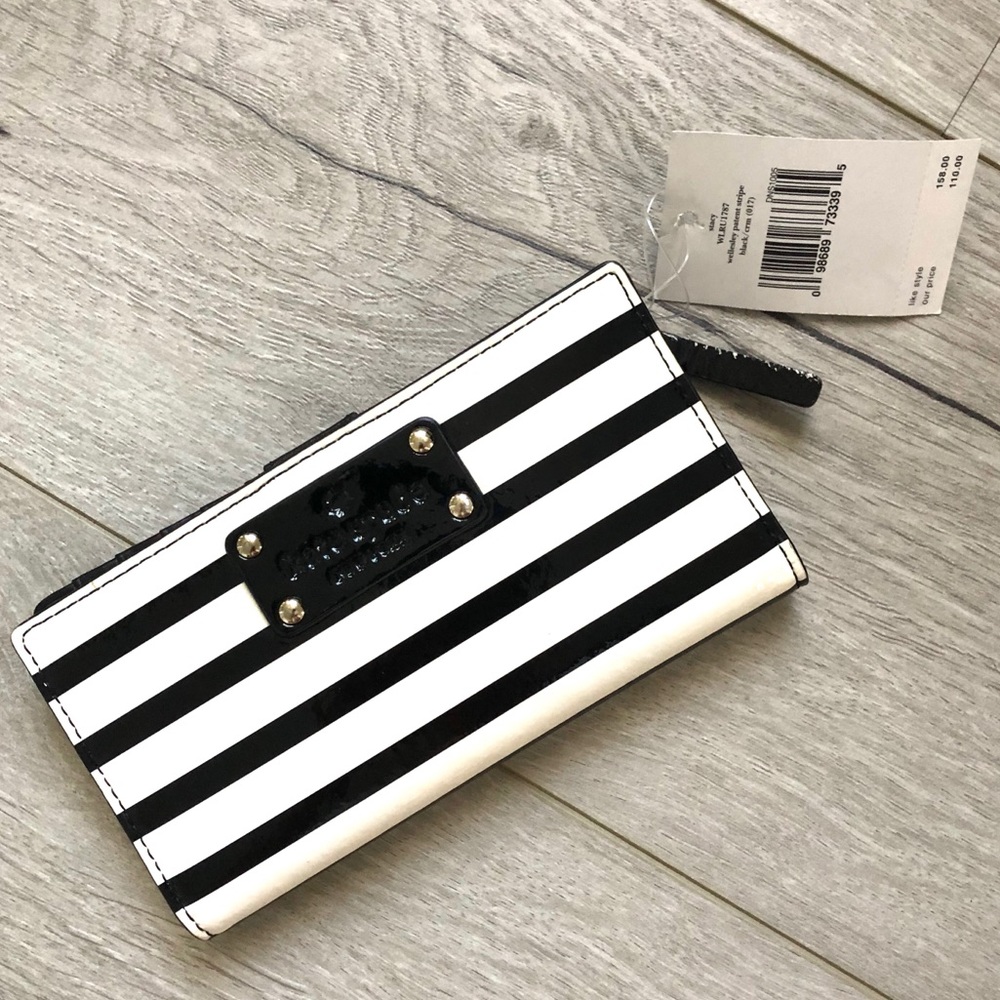 NWT! KATE SPADE black+white striped wallet